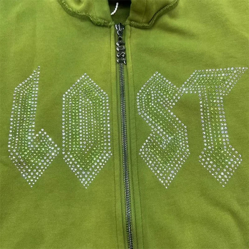 Lost Intricacy Zip Hoodie Vintage Washed And Distressed Patchwork Bead Zippered 240717