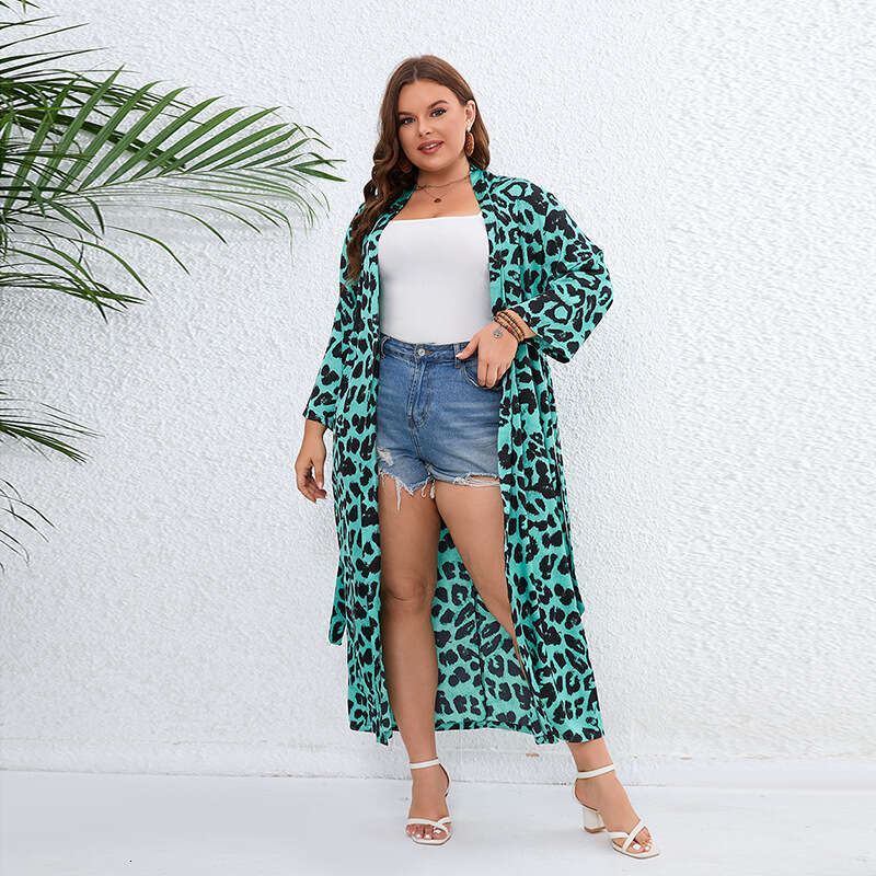 Hot selling dragon phoenix forging leopard print travel vacation sunscreen plus size shawl satin chiffon nightgown 200 pounds can be worn