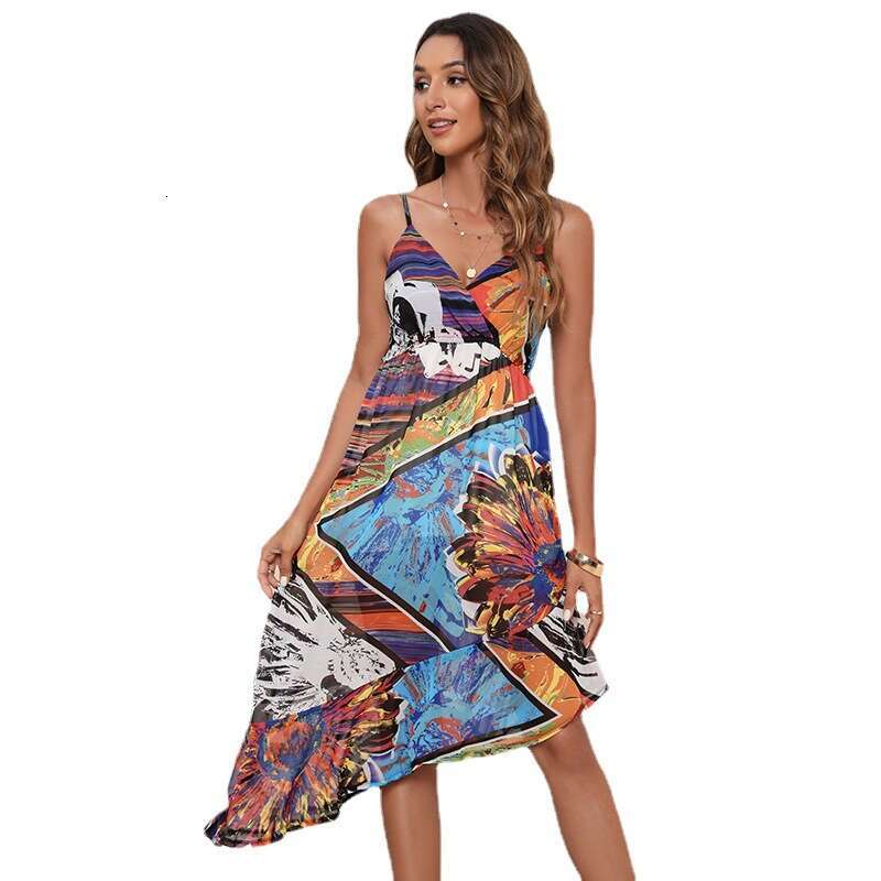 New Best-selling French Irregular V-neck Beach Skirt Design with A Sense of Luxury and Exquisite Dress Strap Temperament Novelty Denim Dress Oversize 