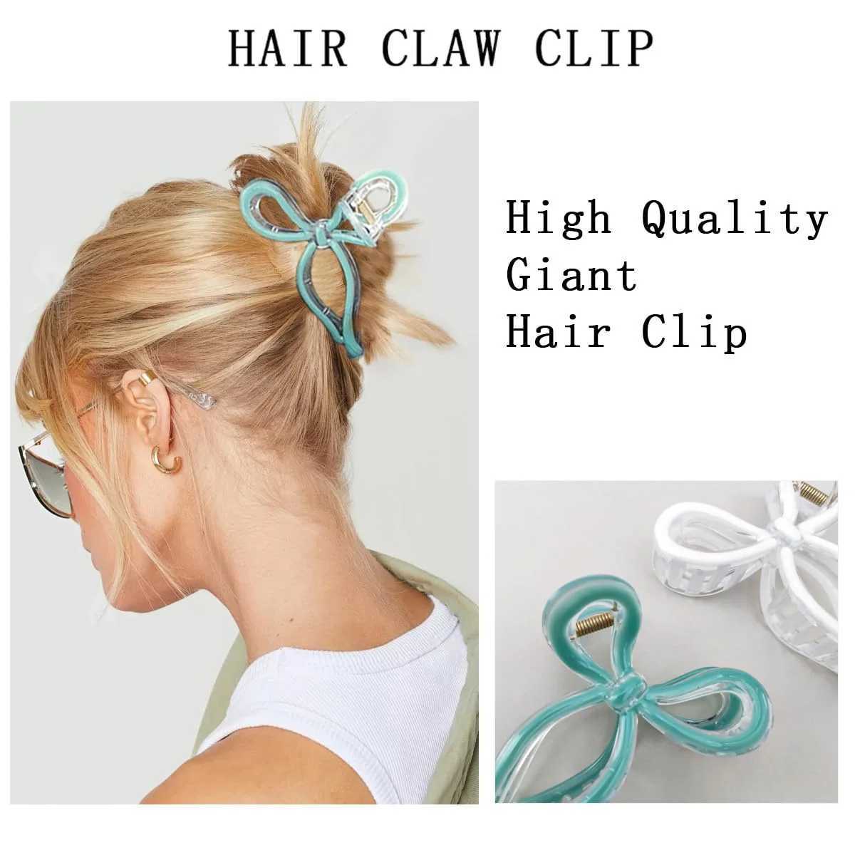 Bow Hair Claw Large Size Plastic Oil Dripping Transparent Color Hair Clip Shark Clips Girls Women Hair AccessoriesL240727