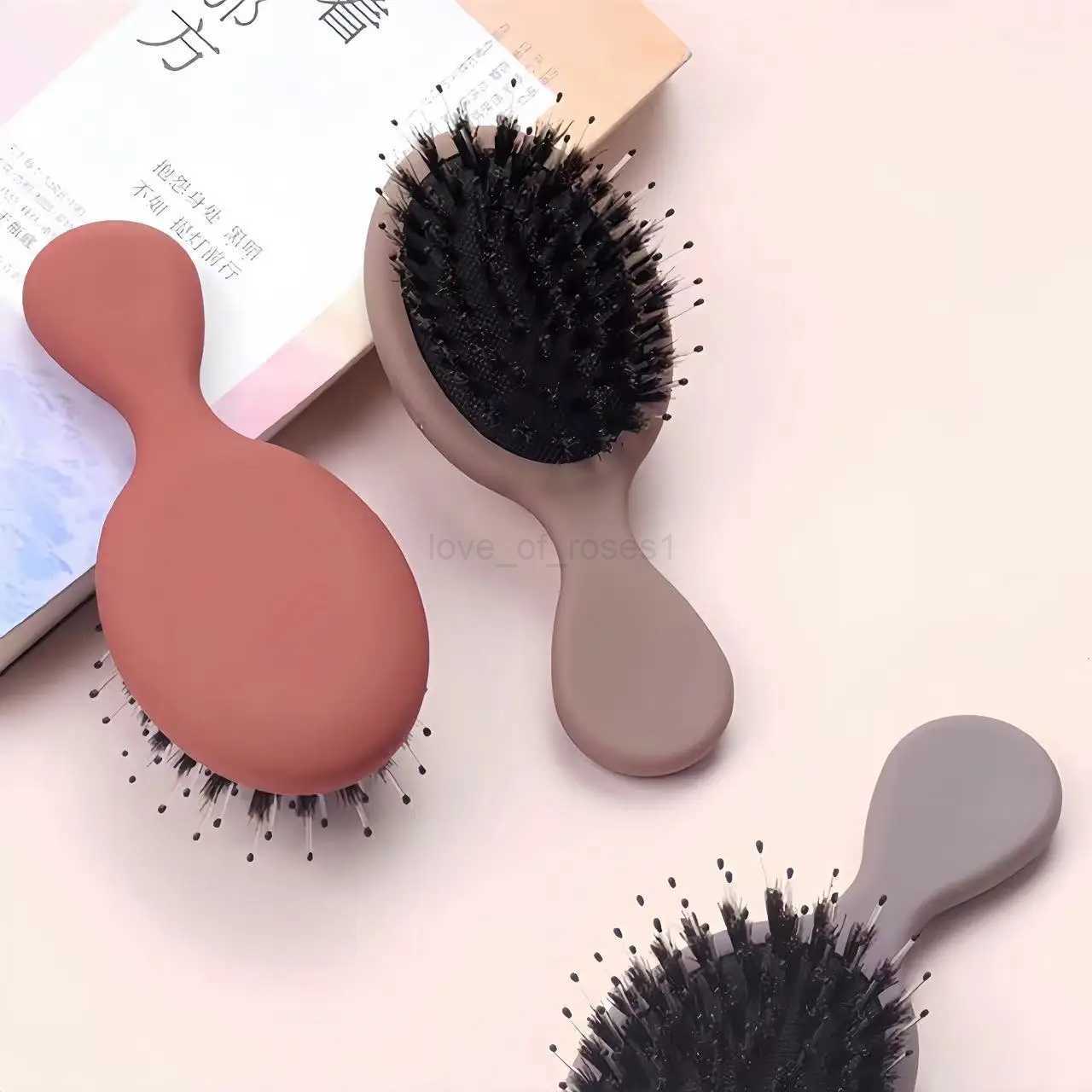 Mini Boar Bristle Hair Brush Small Hair Brush for Travel Mirror Comb Paddle Brush Head Massager Detangling Hair Styling Tool M240727