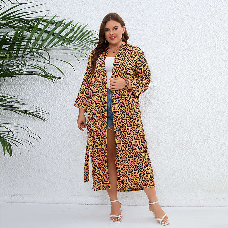 Hot selling dragon phoenix forging leopard print travel vacation sunscreen plus size shawl satin chiffon nightgown 200 pounds can be worn