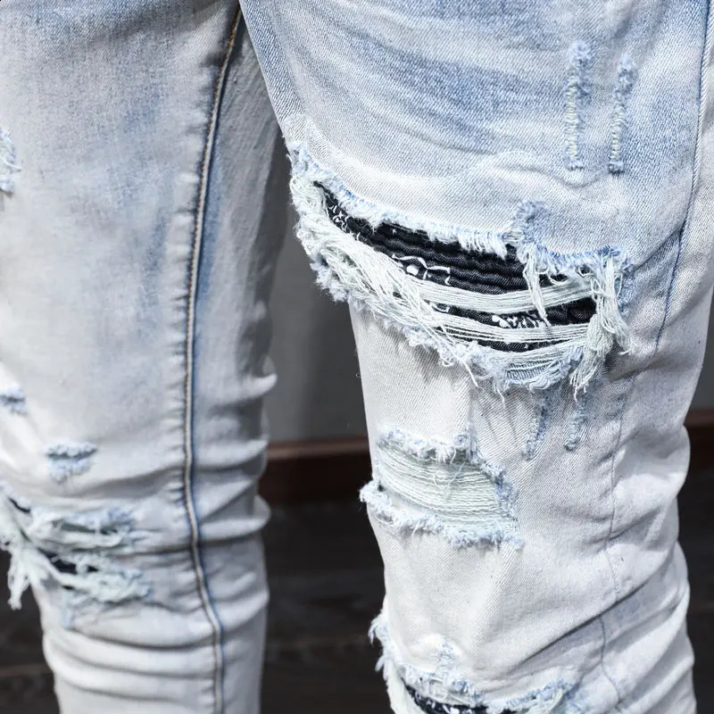 Home>Products>Fashionable Mens Jeans>Retro Light Blue Elastic Tight Jeans>Open top Jeans 240726