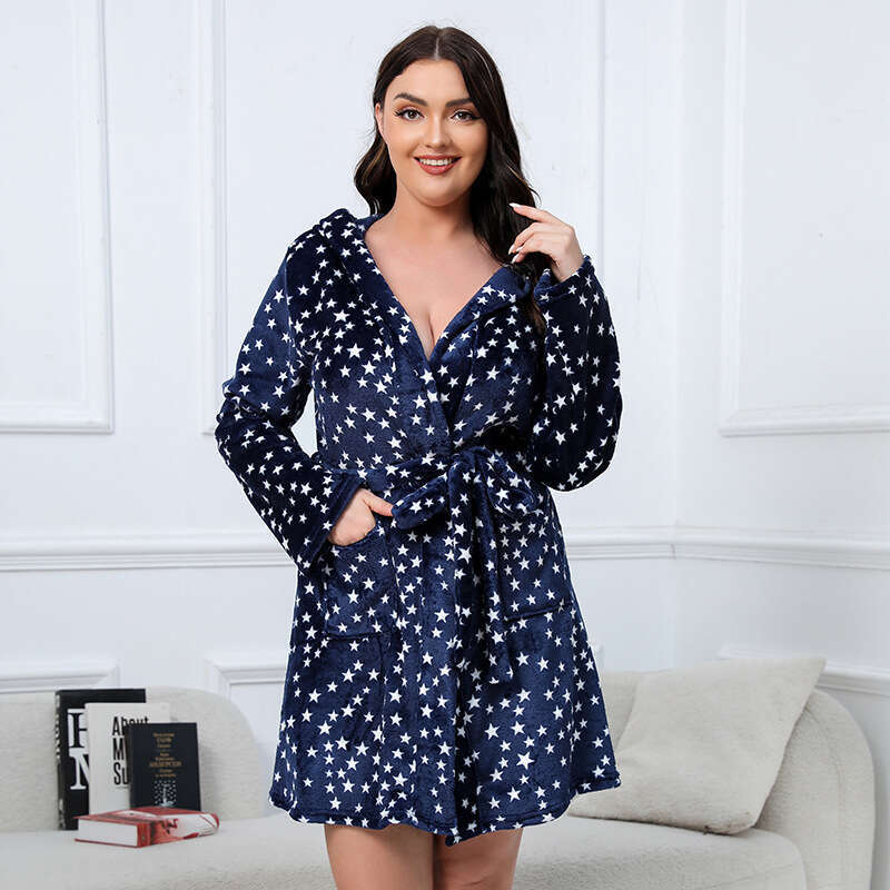Warm Plus Size Flannel Nightgown Thickened Bathrobe Christmas Deer Morning Robe
