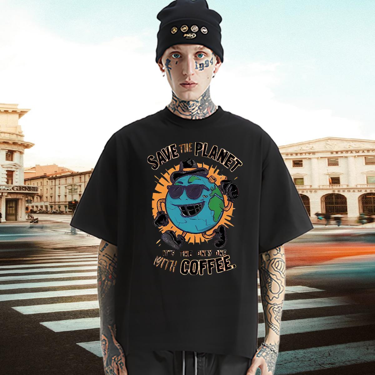 New Designer T shirt the earth Wear 230g Cotton Anime Printing Street Cool Design Skull O Neck Short Sleeves Men Tops Tees