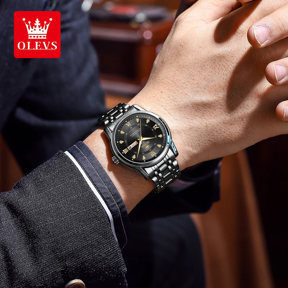 OLEVS Mens Watches Classical Trend Quartz Wach for Man Oirginal Movement Waterpoof Stainless Steel Luminous Week Date Display 240717 - view 4