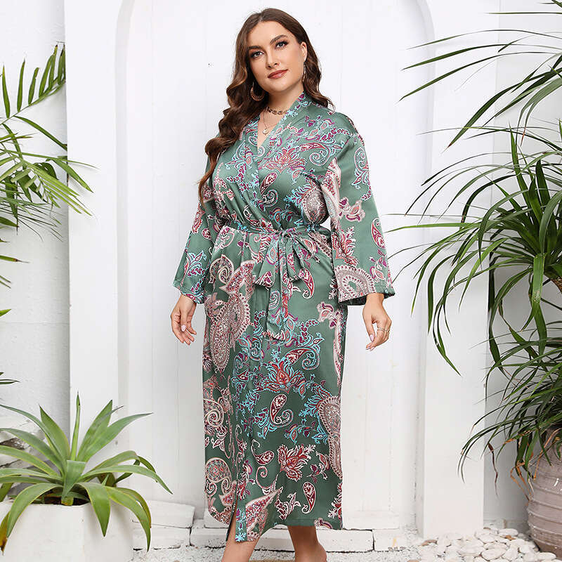 New Hot Selling Large Size Dragon Phoenix Section Imitation Silk Womens Nightgown Colored Ding Home Clothing Can be Outworn