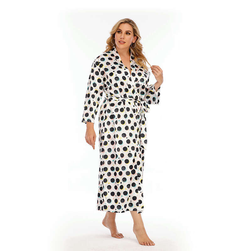 Japanese style pama color living room imitation silk dots large size chubby mm womens home clothing can be worn externally