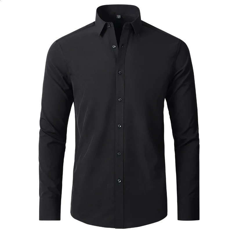 Slight Elasticity Mens Long-sleeved Business Casual Shirt Solid Color Slim Non Iron Dress Shirts Plus size 240822