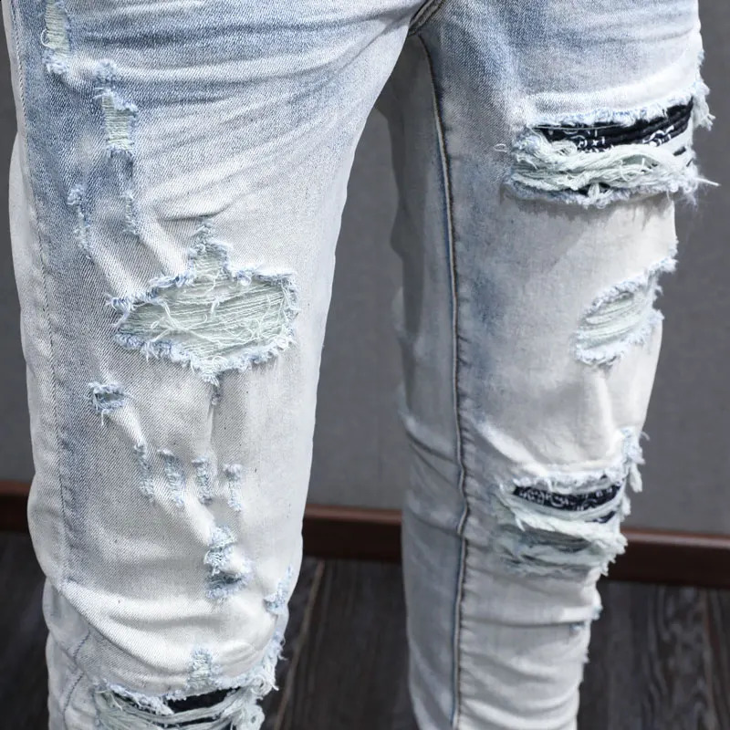 Home>Products>Fashionable Mens Jeans>Retro Light Blue Elastic Tight Jeans>Open top Jeans 240726