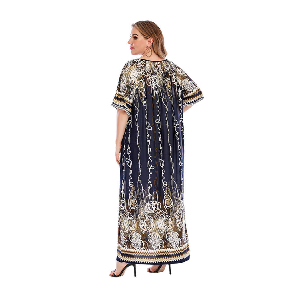 Hot Selling Terrace Plus Size Dress in the United States Loose Printed Skirt High Stretch T-shirt Ice Silk Long Skirt Temperament Denim Dress