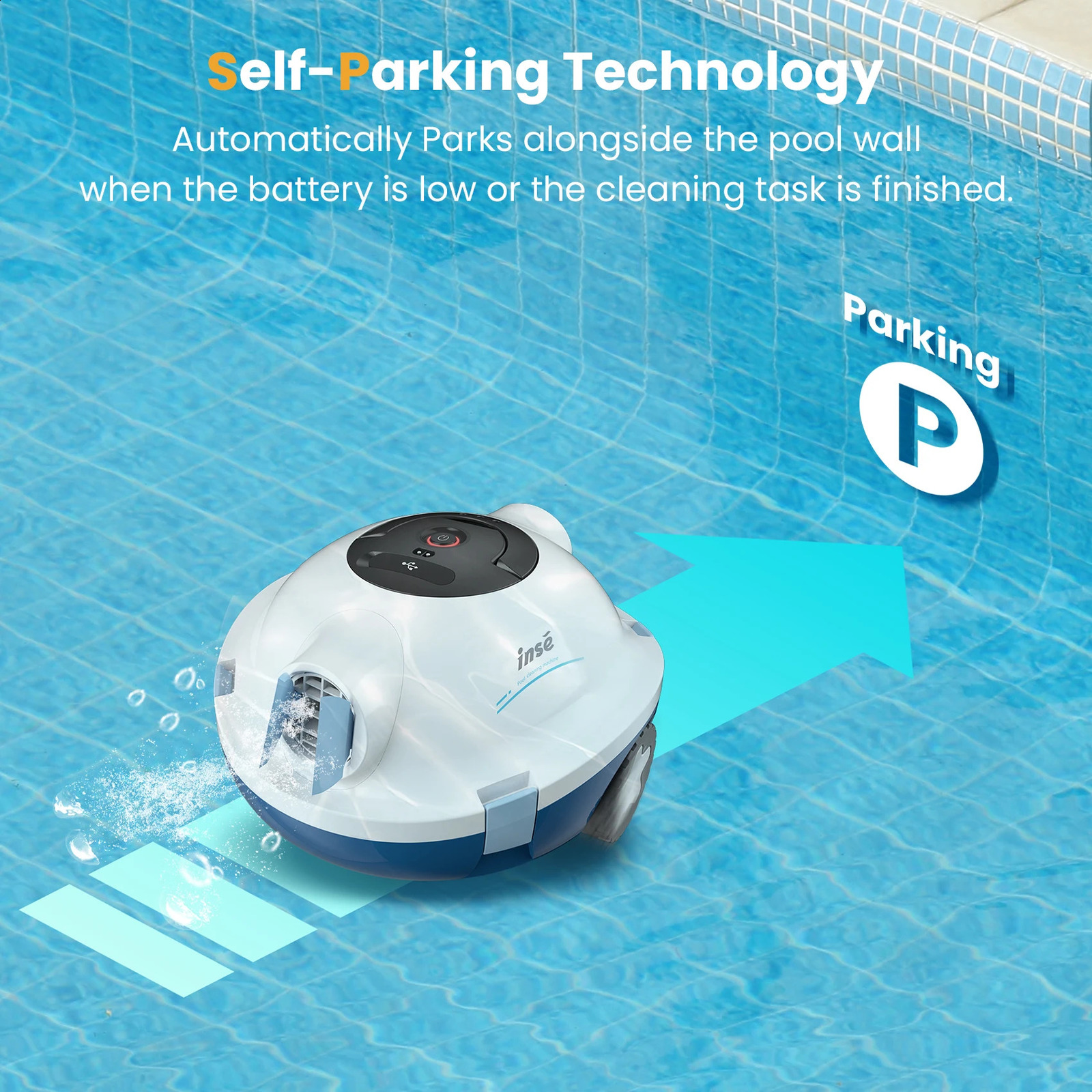 INSE Y10 Automatic Cordless Robotic Pool Cleaner90 Min RuntimeSelf-Parkingfor Flat Above/In-Ground Pool up to 65 Feet/1100 Sq 240718