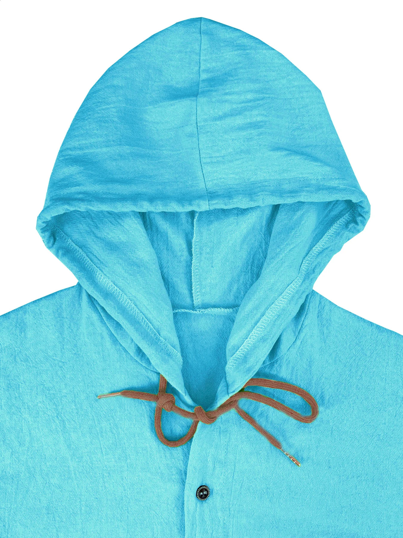 Mens lightweight linen beach shirt with hood short sleeved hippie casual button hooded Henry 240808