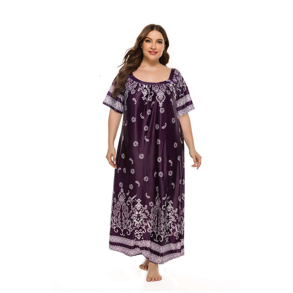 Large size womens home ethnic style Paisley long dress 250kg can be worn