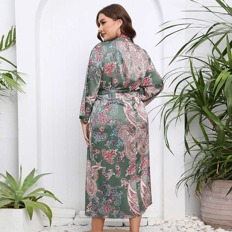 New Hot Selling Large Size Dragon Phoenix Section Imitation Silk Womens Nightgown Colored Ding Home Clothing Can be Outworn