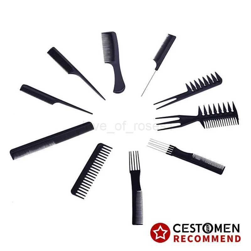 10pcs/lot Black Hair Comb Set Styling Hairdressing Comb In 10 Designs Barber Training Tail Comb Salon Studio HairCut Comb P10M240727