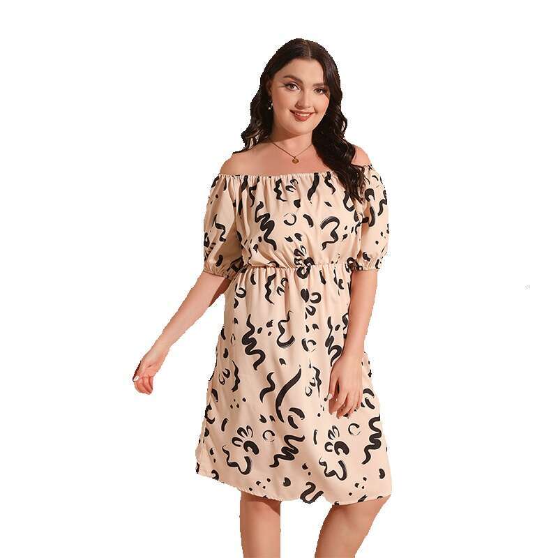 Hot Selling One Shoulder Ink Graffiti Print Loose Oversized Short Skirt Chubby Mm Waistband Dress Sexy Dress Short Bifurcated Silk Dress Denim Dress