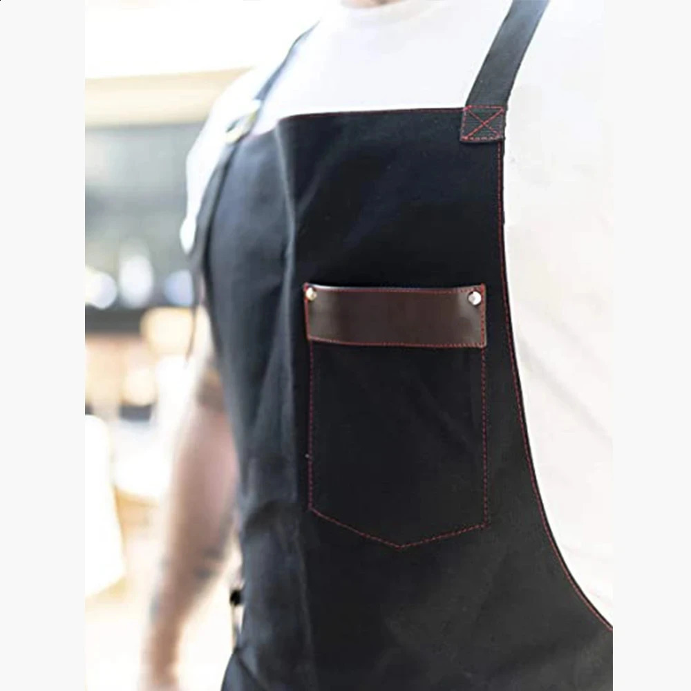 Kitchen Apron high quality For Pros Chef Waterproof Cooking Apron for Men Canvas With Pockets Fabric Barbecue Father Gift Apron 240726