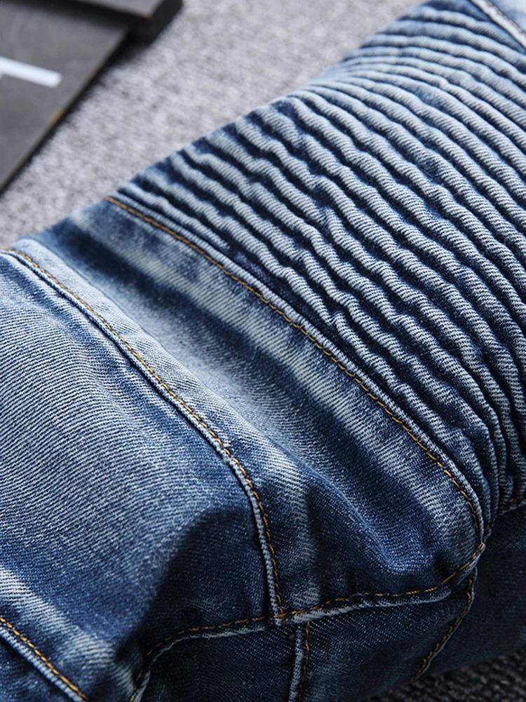 Mens casual bicycle denim jeans stretch solid regular mens street pants retro youth plus size 240726