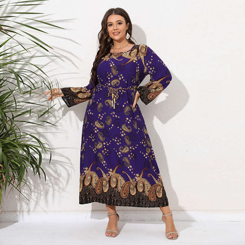 Hot Selling Oversized Loose Round Neck Printed Dress for Womens Spring and Autumn Ethnic Style Long Skirt Novelty Loose SKINNY DRESS Oversize Dress