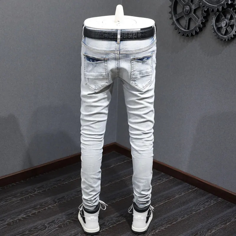 Home>Products>Fashionable Mens Jeans>Retro Light Blue Elastic Tight Jeans>Open top Jeans 240726