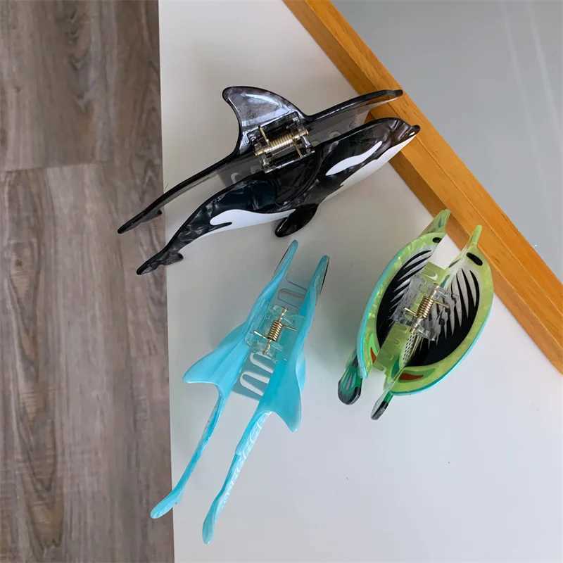 2024 New Design Cartoon Marine Dolphin Shark Hair Clips Cute Whale Salmon Acetate Hair Claws Hairpins Accessories For WomenL240727
