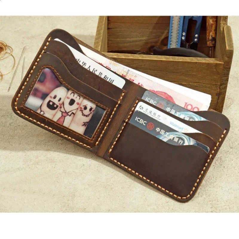 Fashion Genuine Leather Mens Wallet Retro Handmade for Men Durable Real Purse Coin 240727
