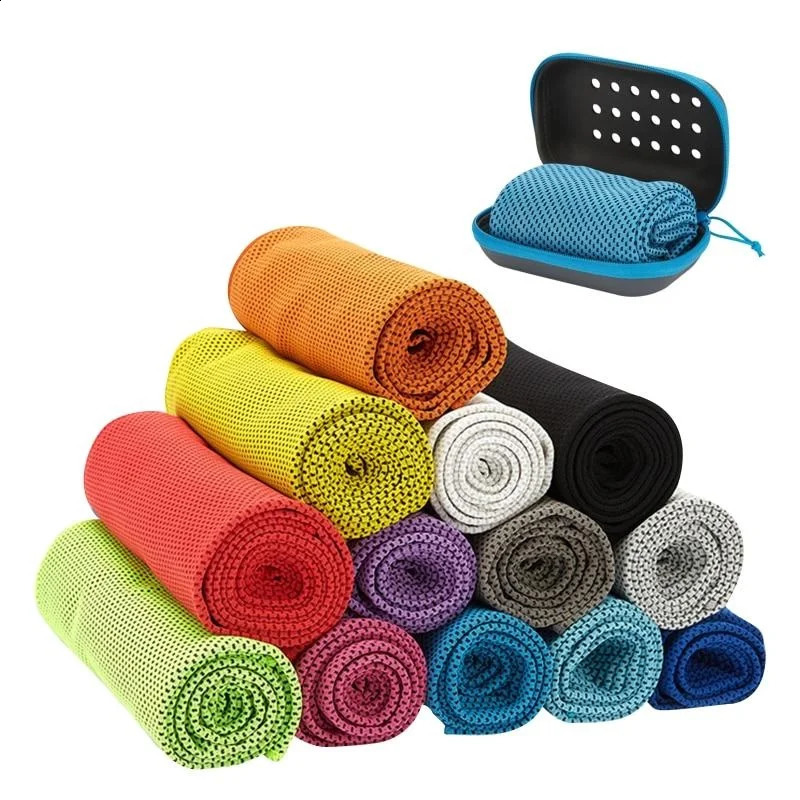 Quick Drying Cooling Towel Soft Breathable Chilly Sweat Absorption Cold Towel with Storage Box Sports Running Yoga Gym Club 240726