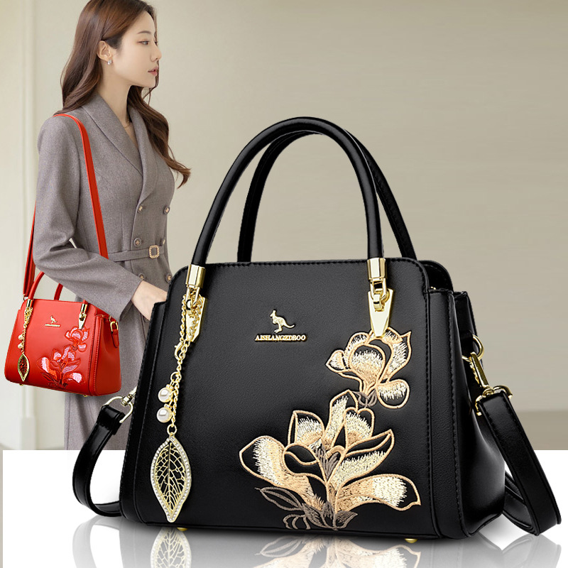 single 24 new shoulder diagonal cross hand-held embroidered bag, large capacity fashionable women's bag