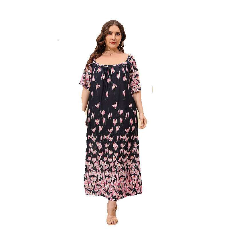 Hot selling oversized womens loose fitting home dress short sleeved floral long dress