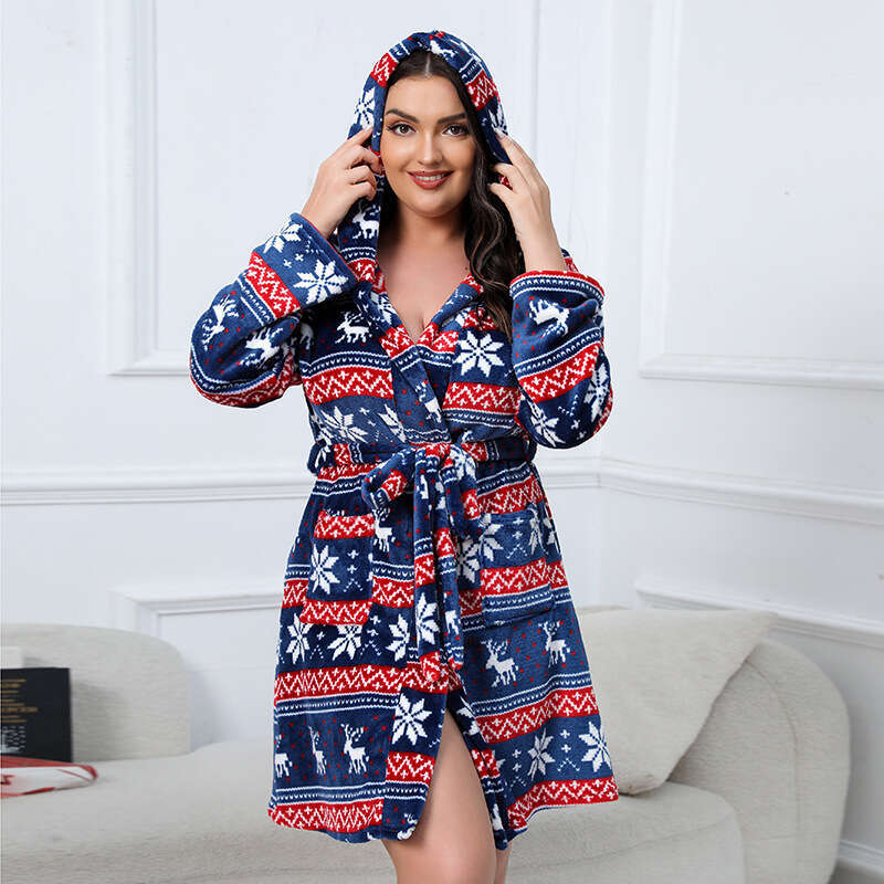 Hot selling flannel plus size pajamas for warm home wear in Nordic countries weighing 200 pounds can be worn with a horizontal bathrobe