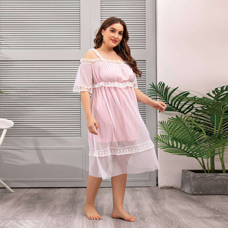 New Victoria style mesh lace home outfit size plus millimeter pink dress weighing 200 pounds