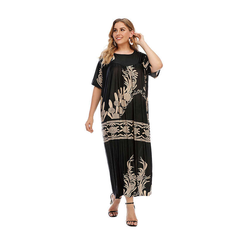 Large size womens casual dress with printed large hem home clothing weighing 250 pounds can be worn