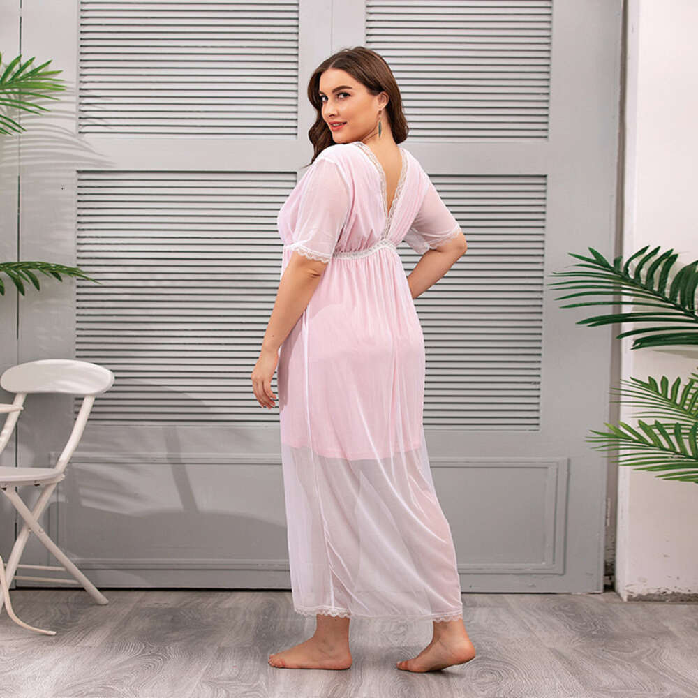 Hot selling Pure Desire Wind Mesh Lace Home Fur in the United States Large Size Nightwear Summer Fat MM French Dress