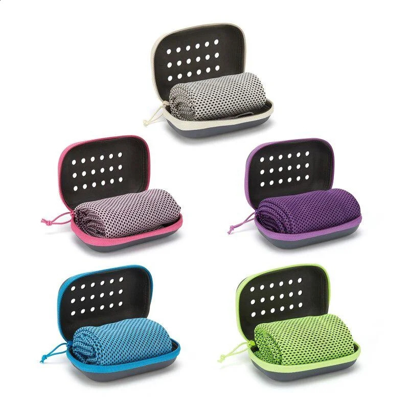 Quick Drying Cooling Towel Soft Breathable Chilly Sweat Absorption Cold Towel with Storage Box Sports Running Yoga Gym Club 240726