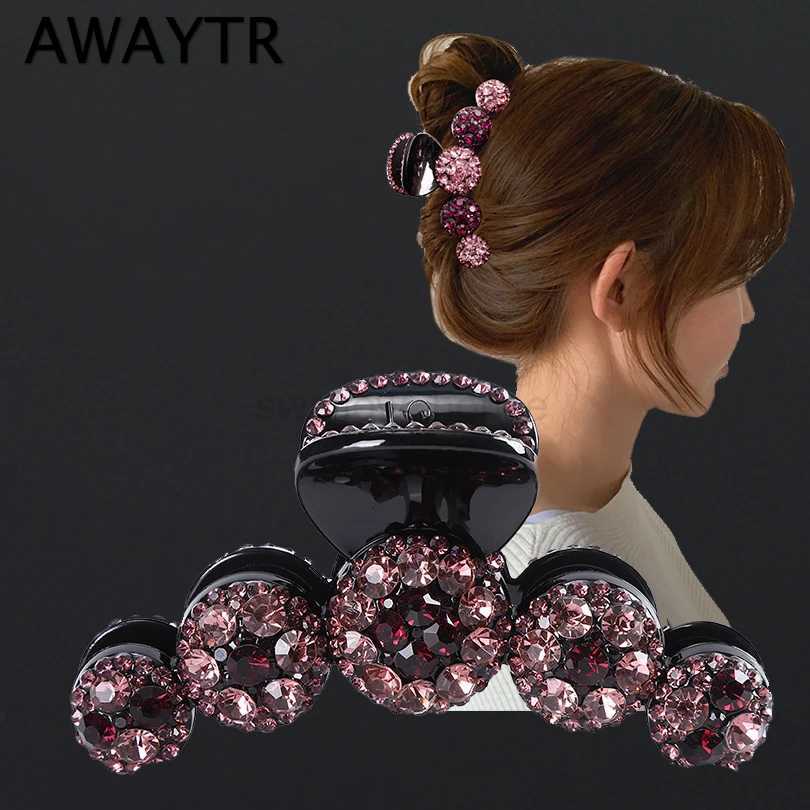 AWAYTR Big Rhinestone Hair Claws Crab Hairpins Crystal Hair Clips Barrettes Ponytail Women Hair Accessories Ornaments HairgripL240727