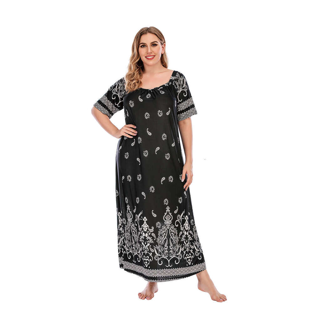 Large size womens home ethnic style Paisley long dress 250kg can be worn