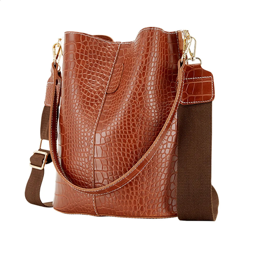 Leather Crossbody Women Large-capacity Patchwork Fashion Bucket Bags Pattern Shoulder New Messenger Handbag 240726