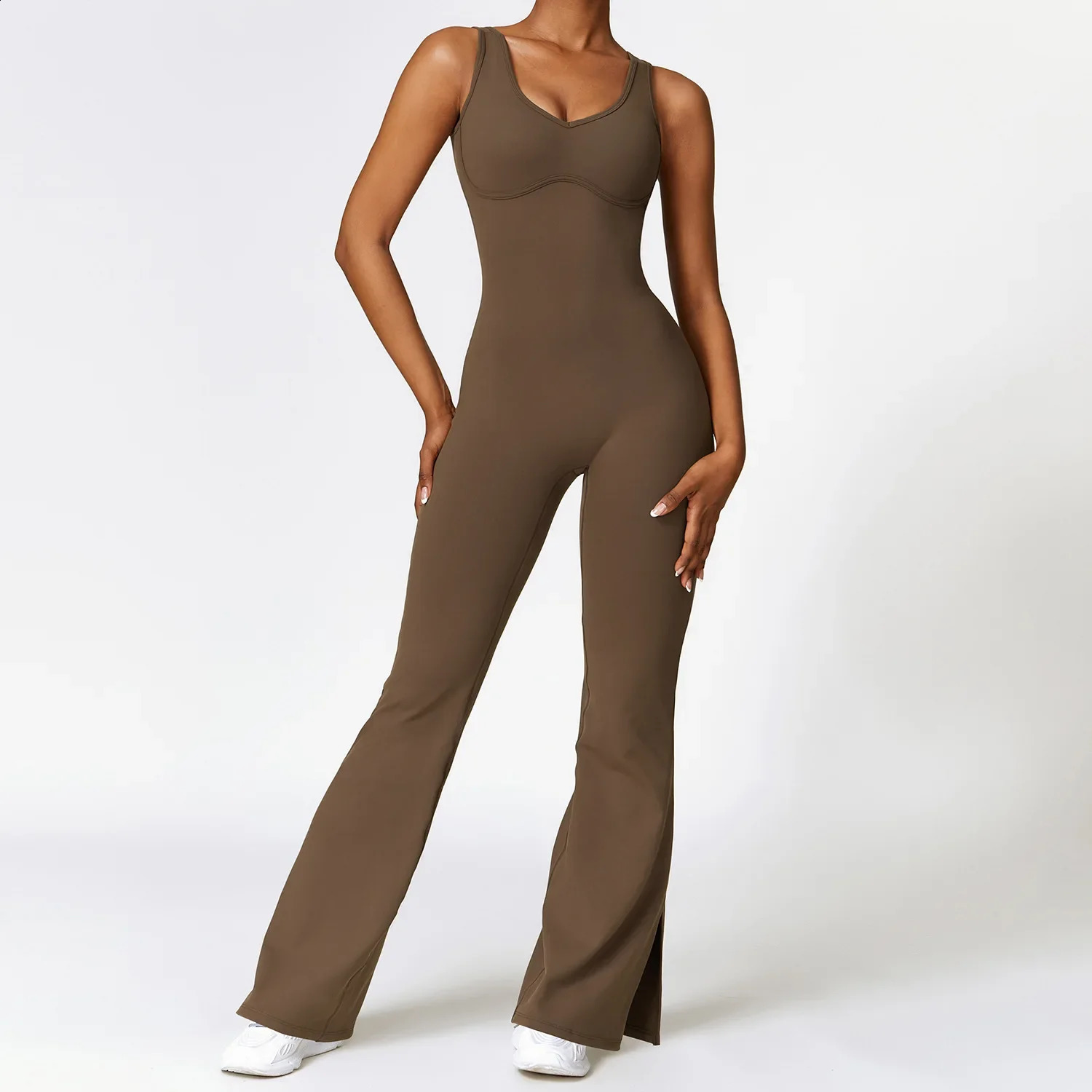 Yoga Bodysuit Womens Tracksuit Sportswear Gym Workout Set Jumpsuit Push Up Flared Pants Dance Fitness Sports Bodysuit 240719