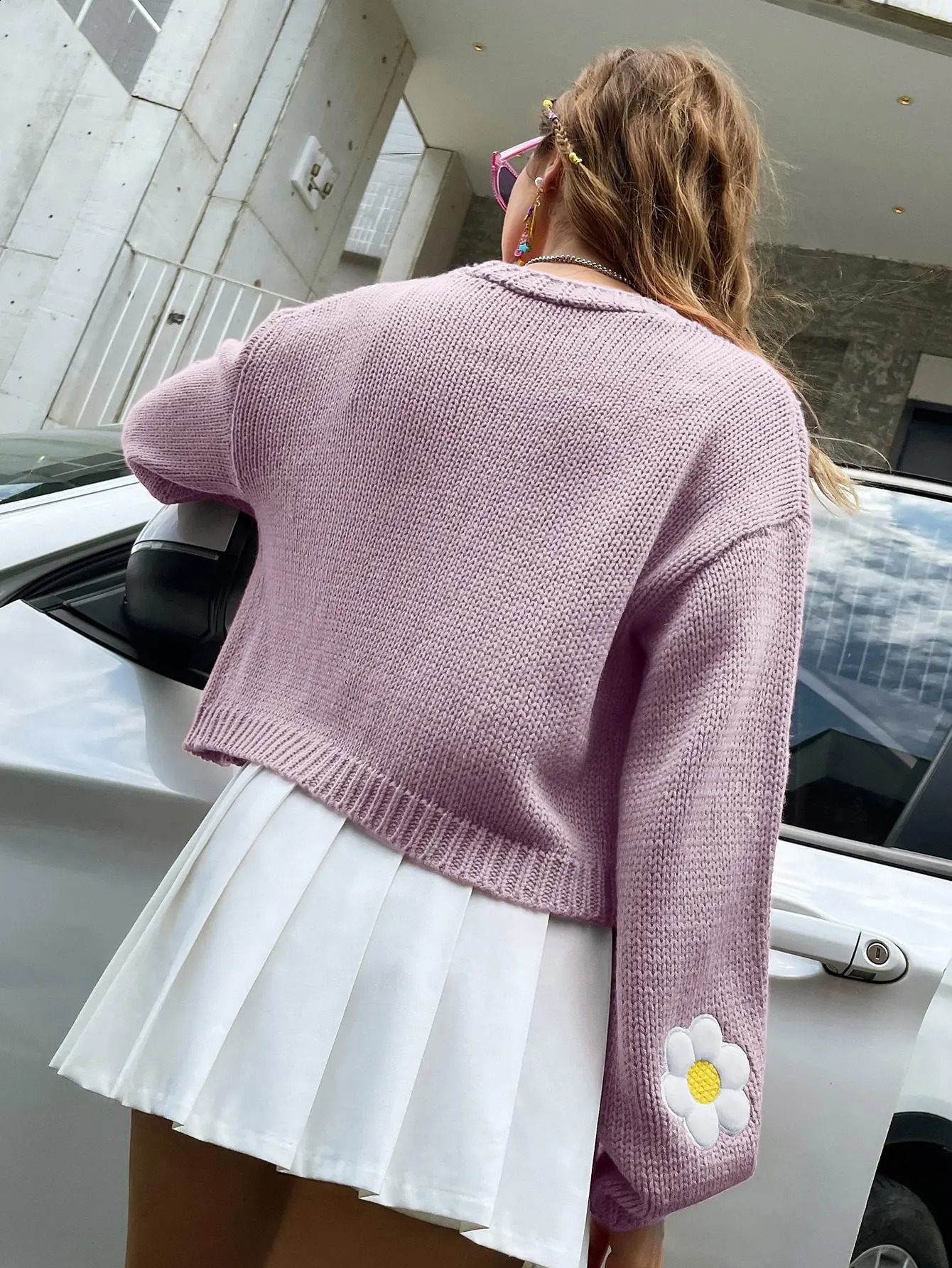 Autumn Knitted Cardigan Flower Embroidery Women Sweater Flower Sweater Cardigan Lantern Fashion Jumper Coats Outerwear 240819