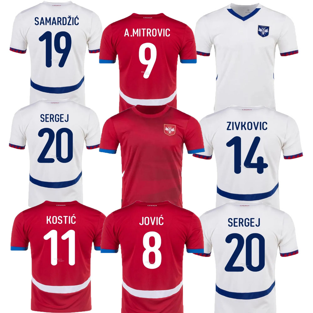 2024 25 Serbia soccer jersey 2025 MILIVOJEVIC MITROVIC Player Fan version Football clothes 2024 2025 home red away white football shirts adultTADIC SERGEJ