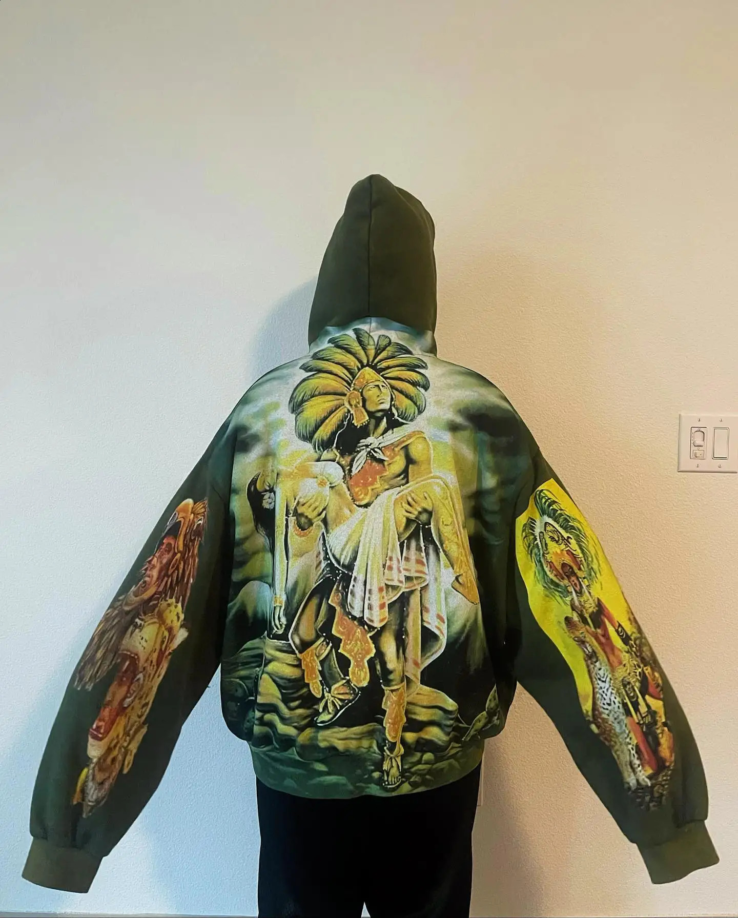 Gothic Retro Hip Hop Print Hominid Graphic Linen Green Top Hoodies Women Streetwear Sweatshirt Y2k Men Clothing Pullover 240722