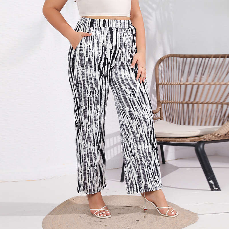 New Best-selling Oversized Loose Flowing Ice Silk Wide Leg with Printed Zebra Pattern Casual Pants Nine Points and Sweat Pants Unisex Waterproof Trous
