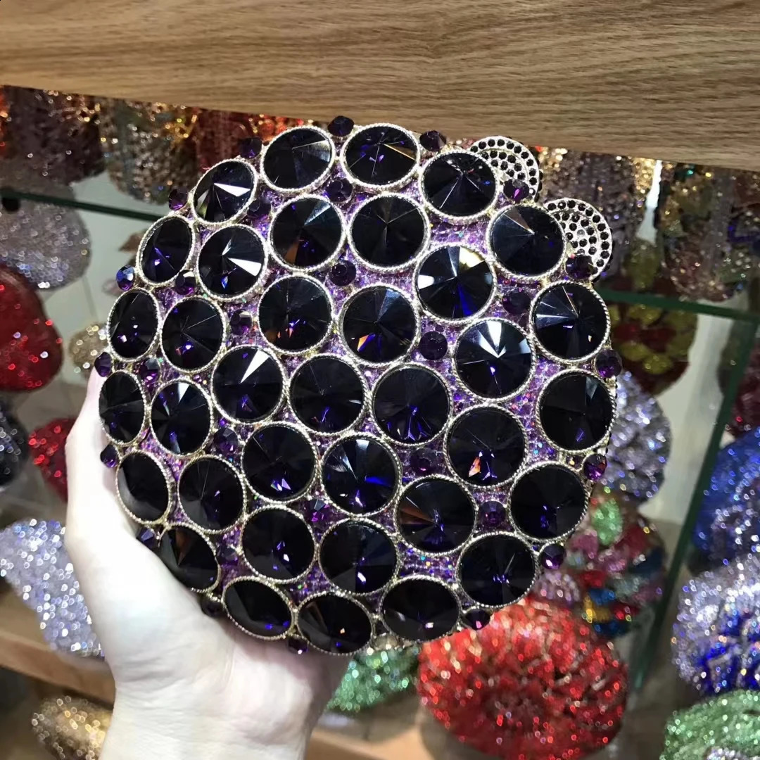 Women Light PurpleBlackGreenPink Color Big Stones Evening Clutch Bags Bridal Rhinestone Purse Party Handbags Minaudiere Bag 240727
