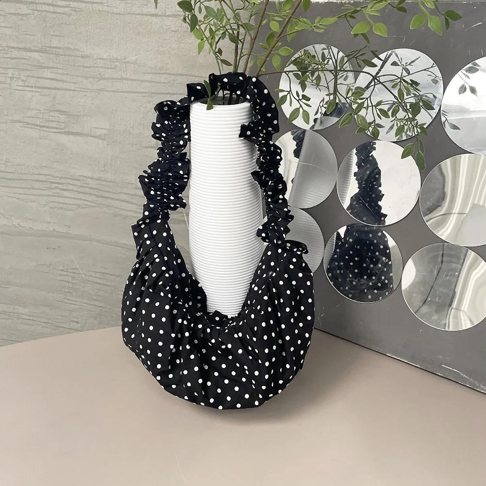 Womens fashion lingerie large capacity polka dot retro cross body bag fully matched pleated garbage for outdoor travel 240726