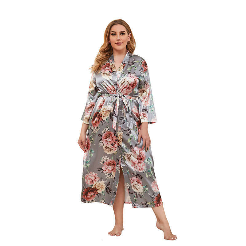 Hot selling spring and autumn season imitation silk oversized womens thin long sleeved home clothes can be worn as pajamas xxxxl