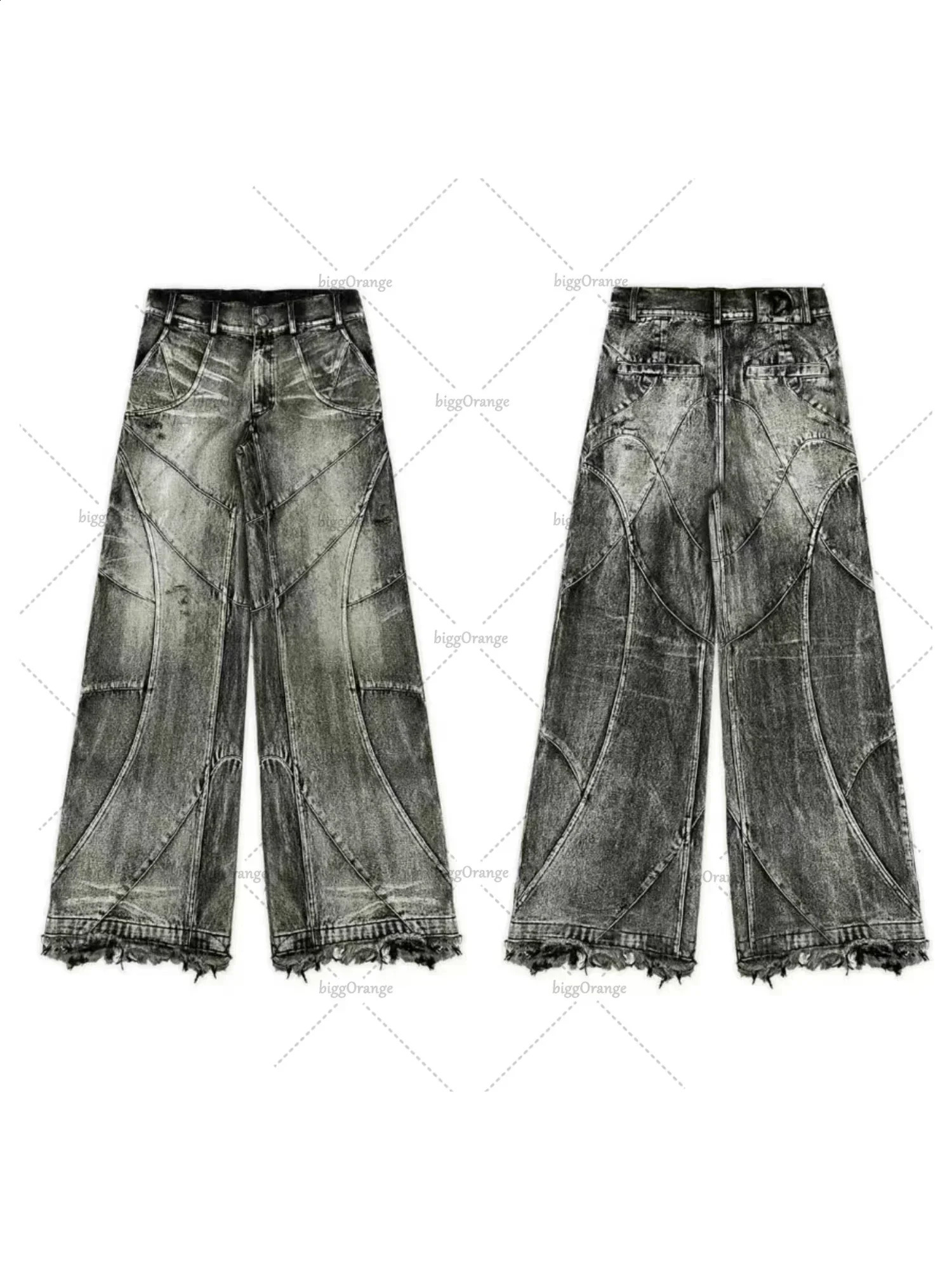 Y2K Destroyed Stitching Jeans Mens Black Laundry Gothic Style Trend Clothing Retro Loose Wide Leg Pants Fall Guys 240809