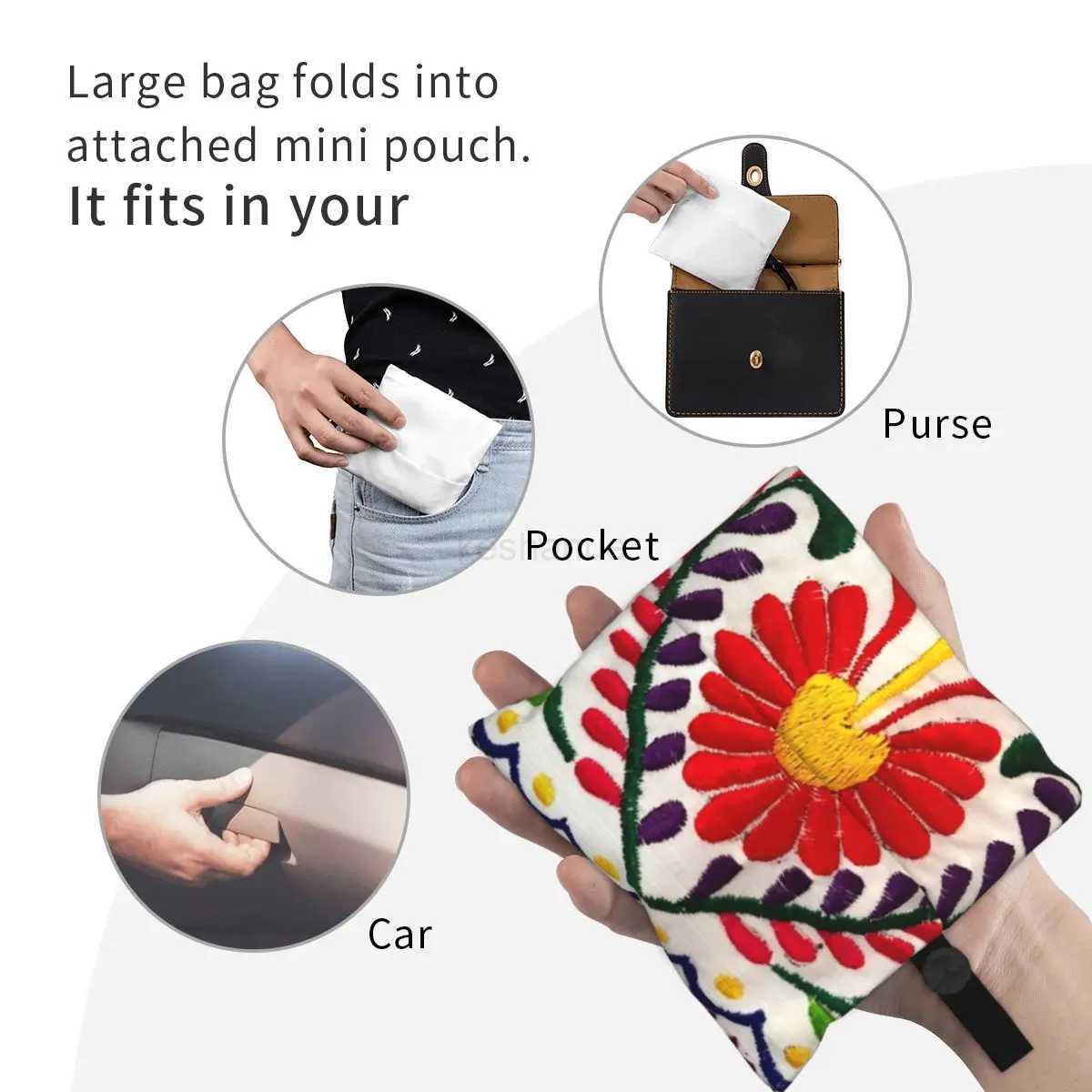 Mexican Flowers Grocery Shopping Tote Bag Women Custom Shoulder Shopper Bag Big Capacity HandbagXJ240727
