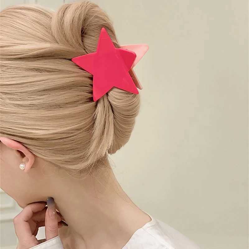 Korean Stars Hair Claw Clip for Women Acrylic Pentagram Large Shark Clips Shiny Five-Pointed Star Hairclip Y2K Hair AccessoriesL240727