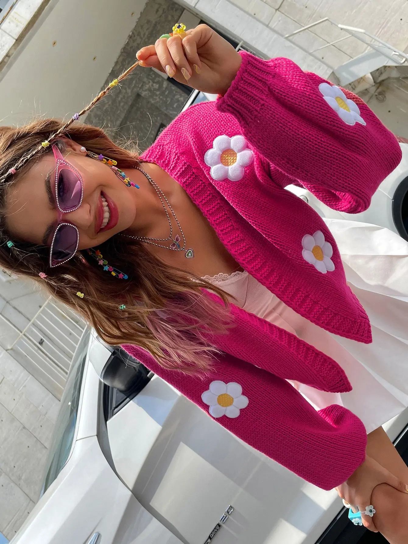 Autumn Knitted Cardigan Flower Embroidery Women Sweater Flower Sweater Cardigan Lantern Fashion Jumper Coats Outerwear 240819